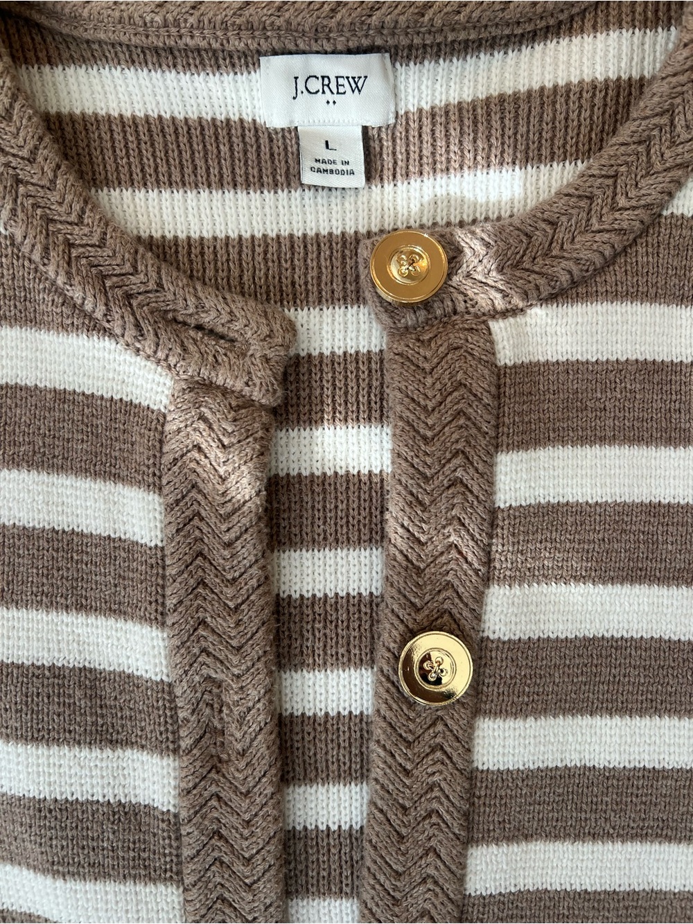 J. Crew Brown and Cream Striped Knit Cardigan with Gold Buttons - Picture 2 of 2
